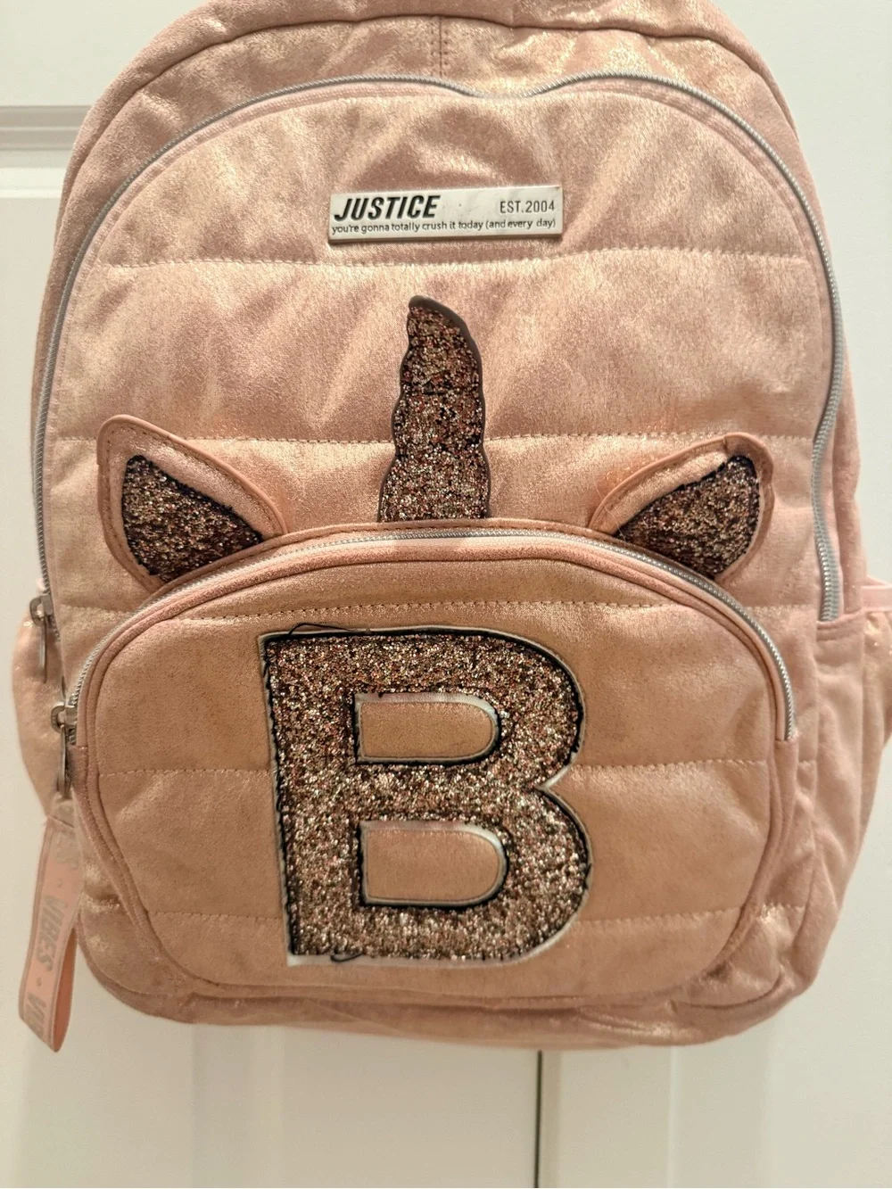 Justice Pink Glitter Unicorn 'B' Backpack